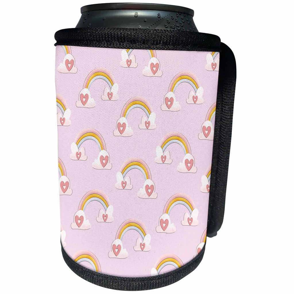 3dRose Cute Rainbows and Heart Clouds Pattern - Can Cooler Bottle Wrap (cc-372076)