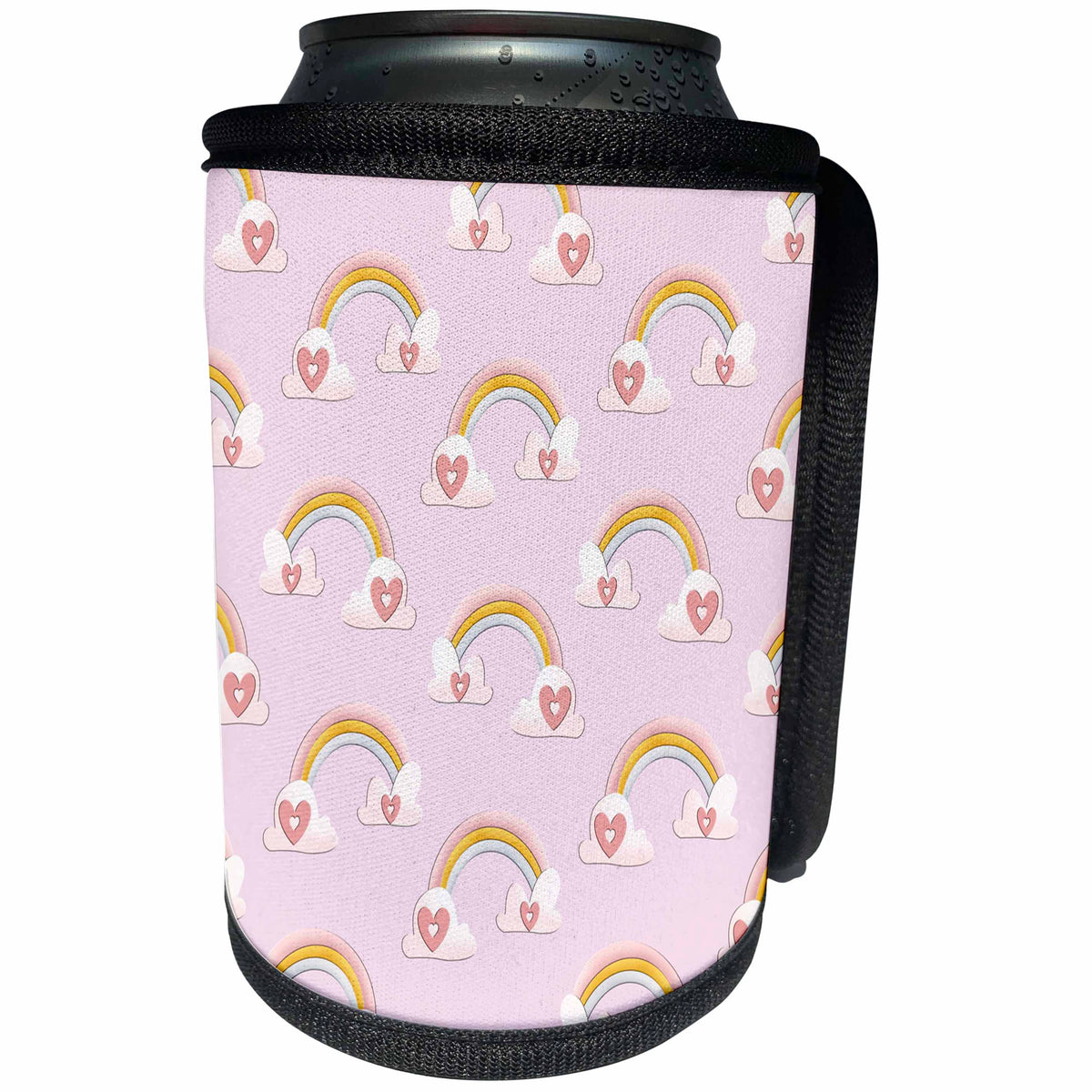 3dRose Cute Rainbows and Heart Clouds Pattern - Can Cooler Bottle Wrap (cc-372076)