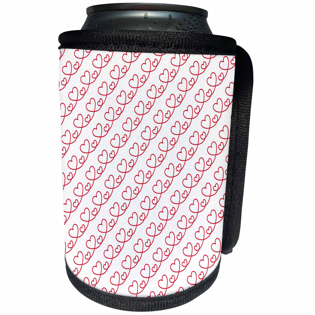 3dRose Cute Red Cursive Heart Diagonal Stripes Pattern - Can Cooler Bottle Wrap (cc-372080)