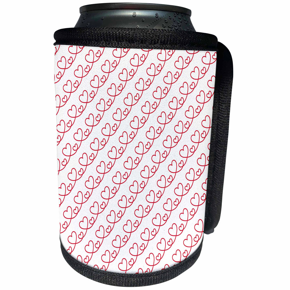 3dRose Cute Red Cursive Heart Diagonal Stripes Pattern - Can Cooler Bottle Wrap (cc-372080)