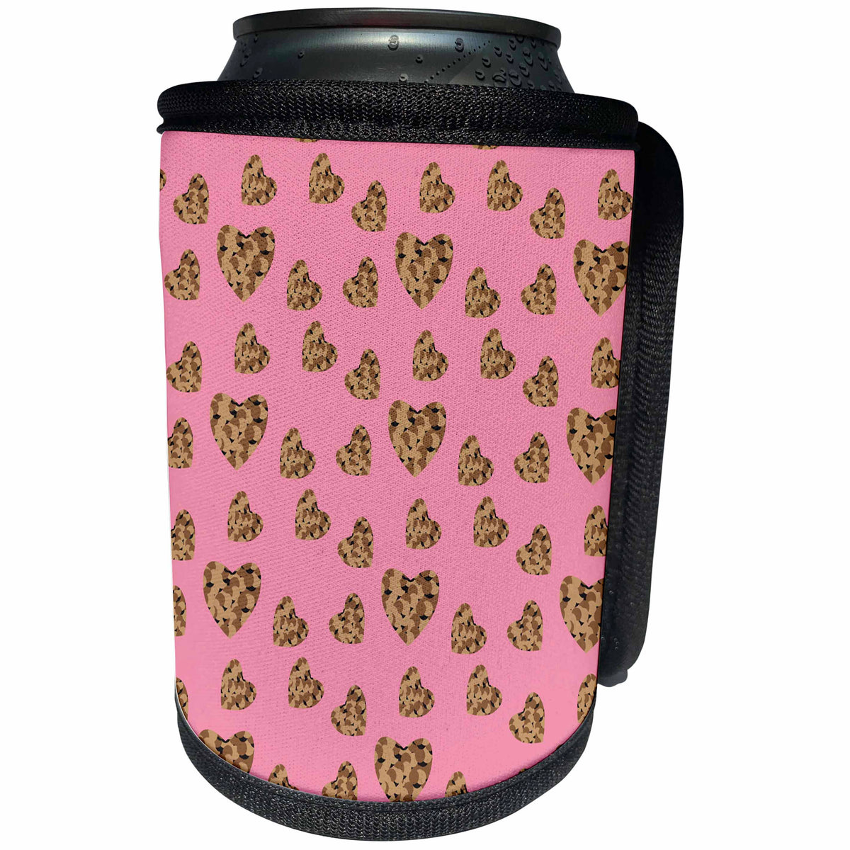 3dRose Camo Patterned Hearts On A Pink Background Pattern - Can Cooler Bottle Wrap (cc-372086)