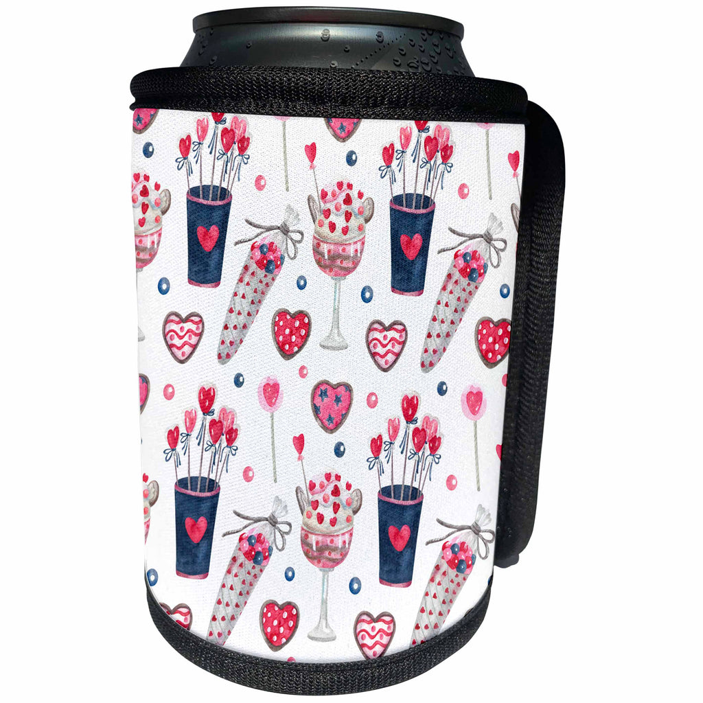 3dRose Cute Valentines Sweets Pattern - Can Cooler Bottle Wrap (cc-372097)