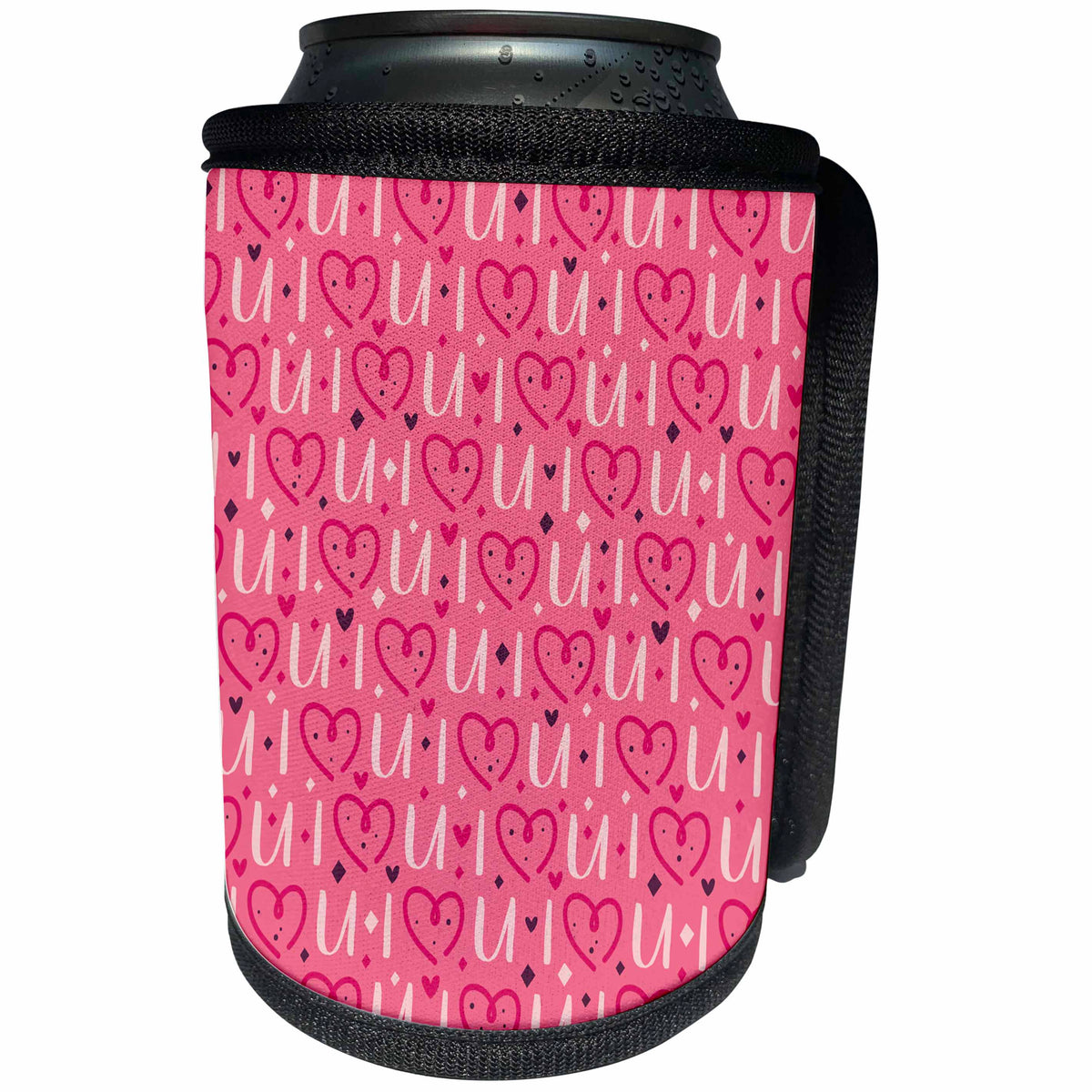 3dRose I Heart U Pink Valentine Pattern - Can Cooler Bottle Wrap (cc-372100)