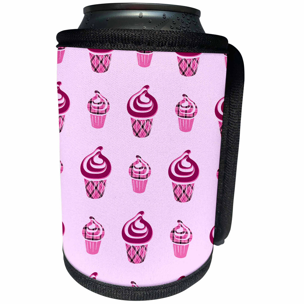 3dRose Cute Pink Plaid Cupcakes Pattern - Can Cooler Bottle Wrap (cc-372109)