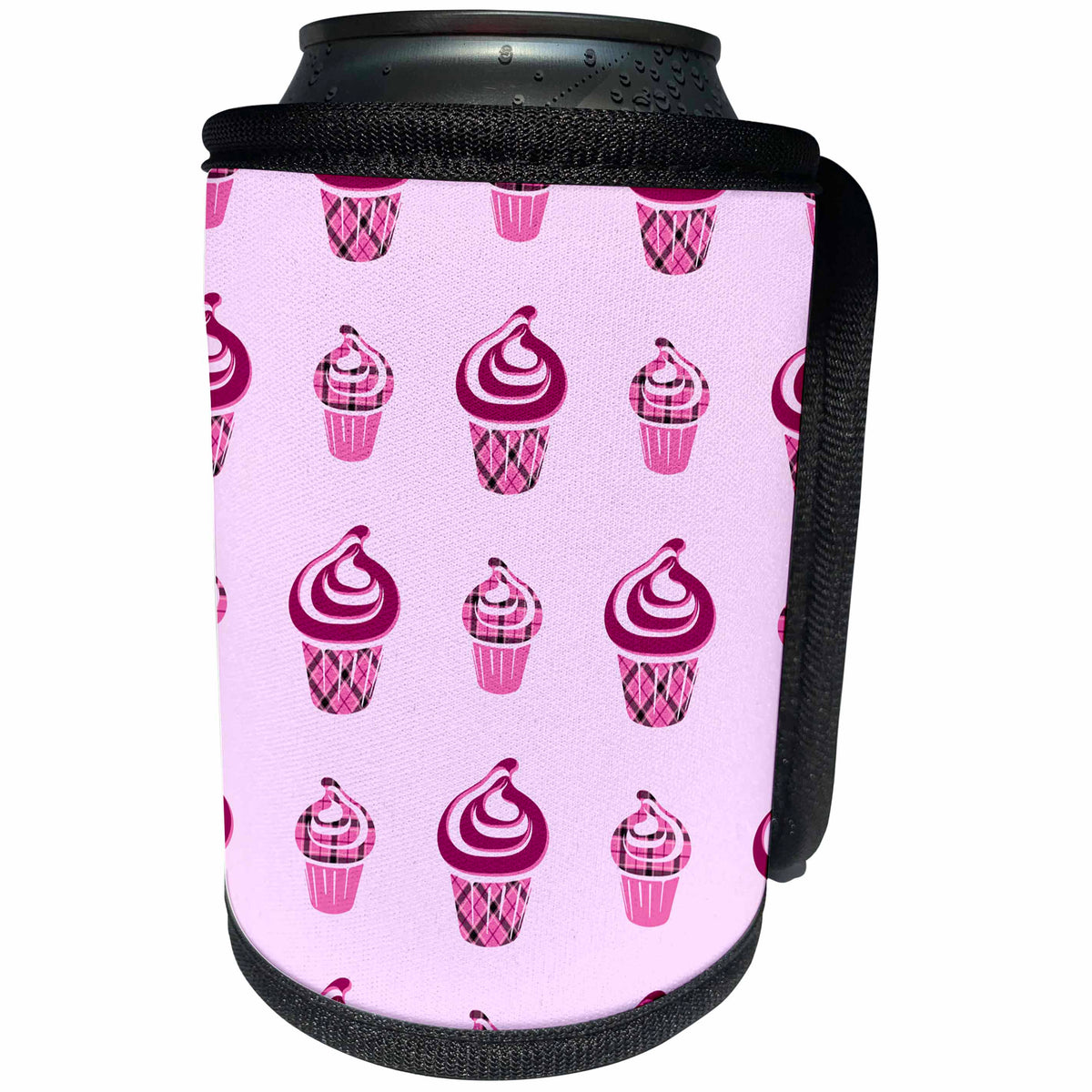 3dRose Cute Pink Plaid Cupcakes Pattern - Can Cooler Bottle Wrap (cc-372109)