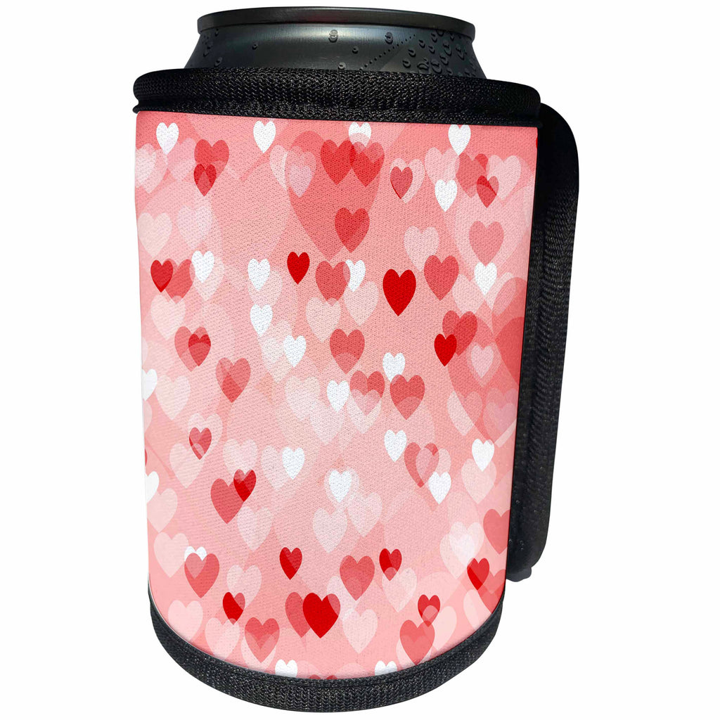 3dRose Glam Red and White Heart Bokeh Pattern - Can Cooler Bottle Wrap (cc-372136)