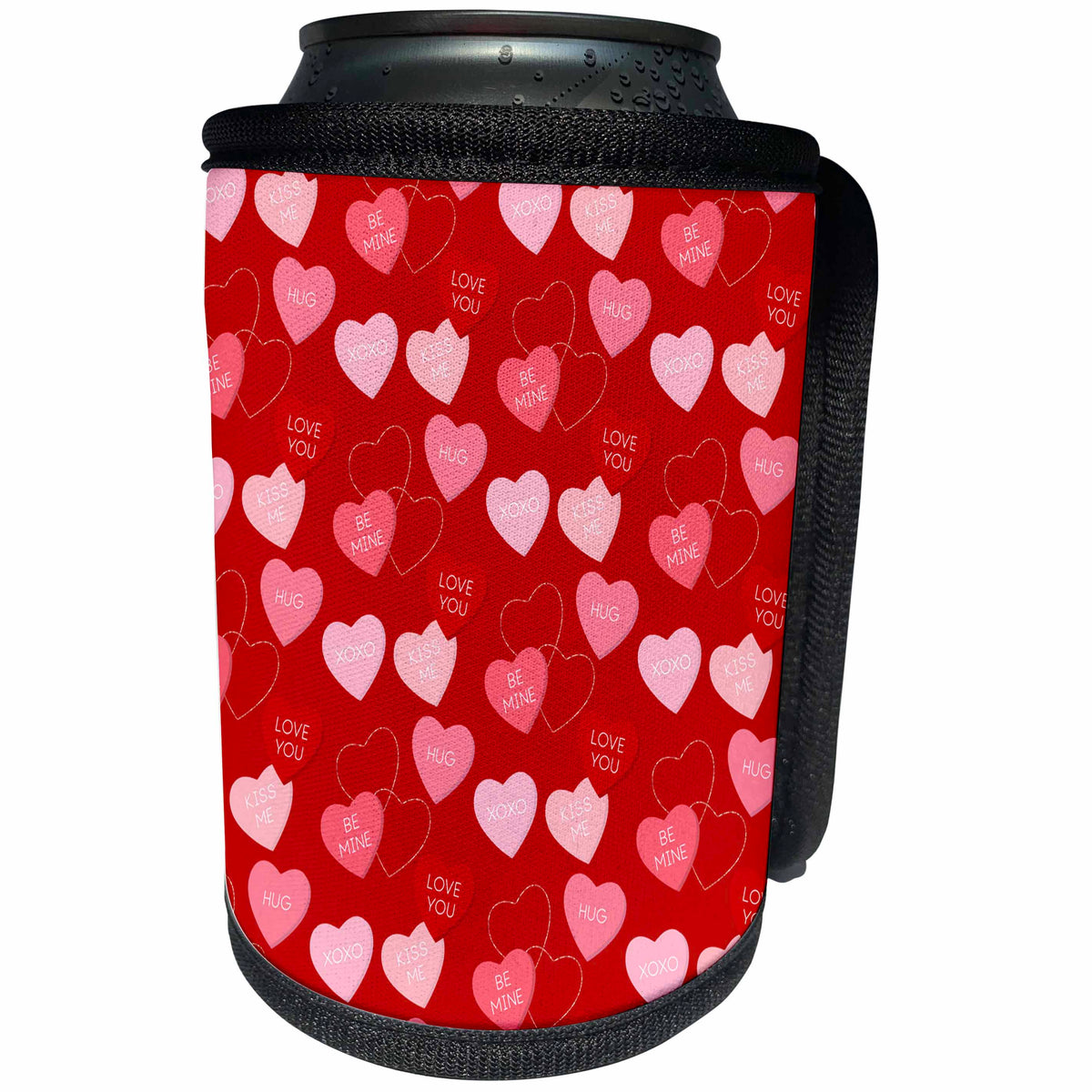 3dRose Cute Hearts With Valentine Words Pattern - Can Cooler Bottle Wrap (cc-372143)