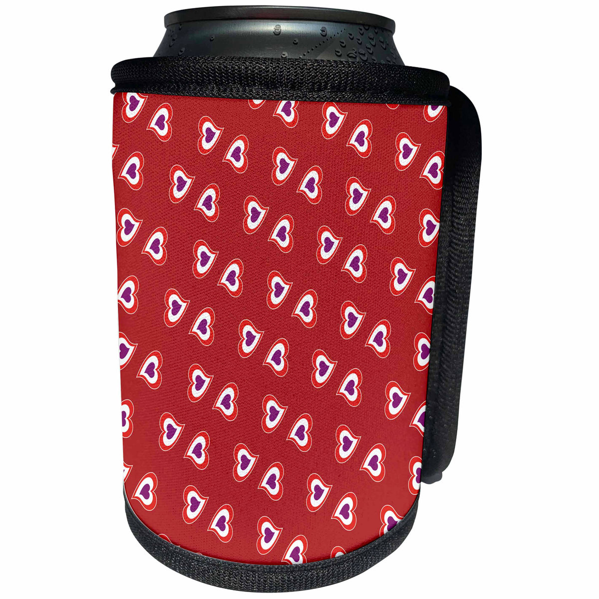 3dRose Cute Red, White, and Purple Hearts In Hearts Pattern - Can Cooler Bottle Wrap (cc-372149)