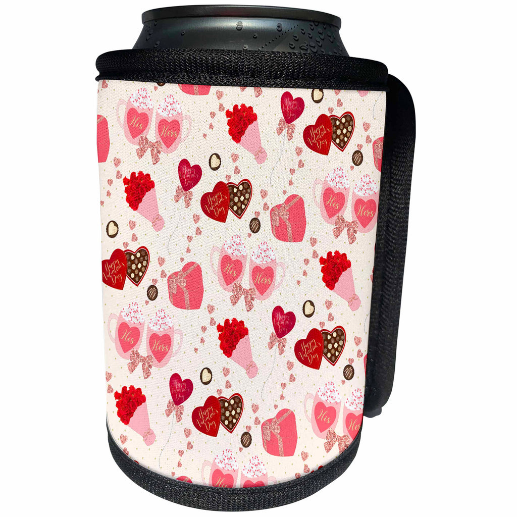 3dRose Glam Hearts, Roses, Gifts, Valentine Pattern - Can Cooler Bottle Wrap (cc-372150)