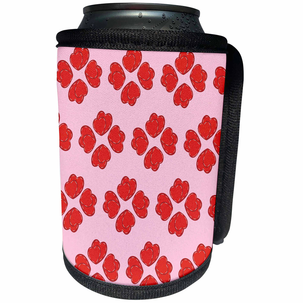 3dRose Two Red Hearts On A Pink Background Pattern - Can Cooler Bottle Wrap (cc-372162)