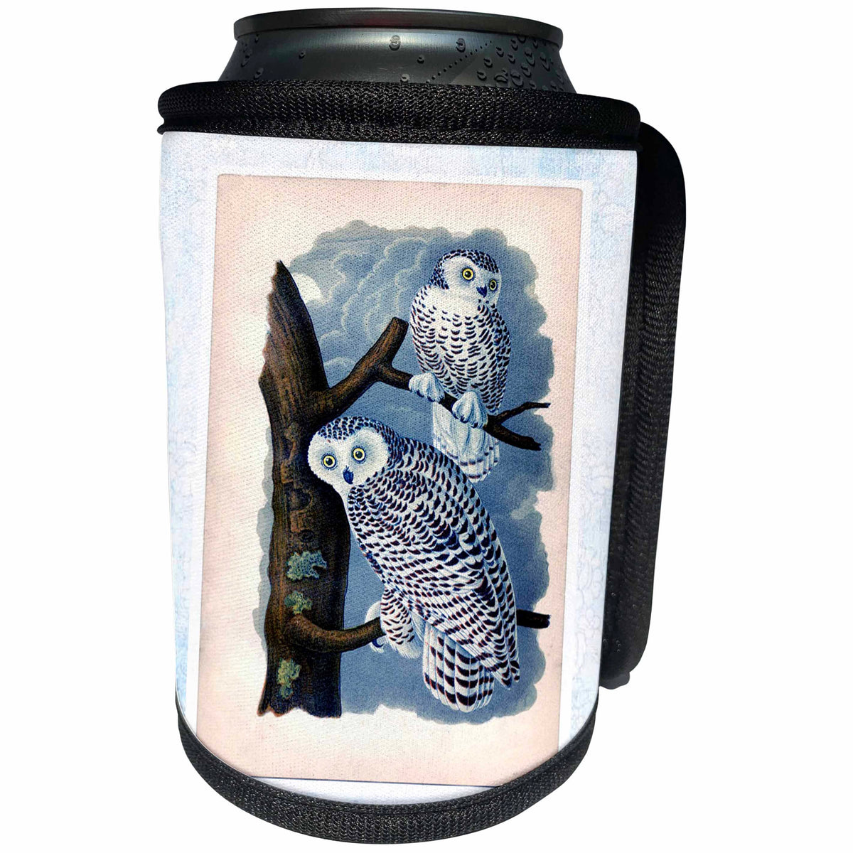 3dRose Florene Vintage - Snowy Barn Owls - Can Cooler Bottle Wrap (cc_37398)