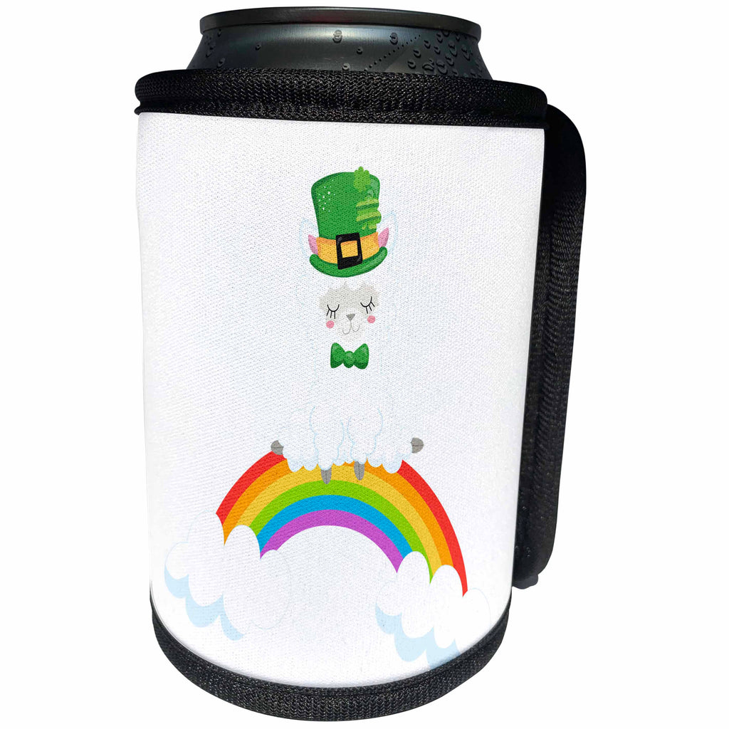 3dRose Cute Fluffy White St Patricks Day Llama Sitting On A... - Can Cooler Bottle Wrap (cc-374573)