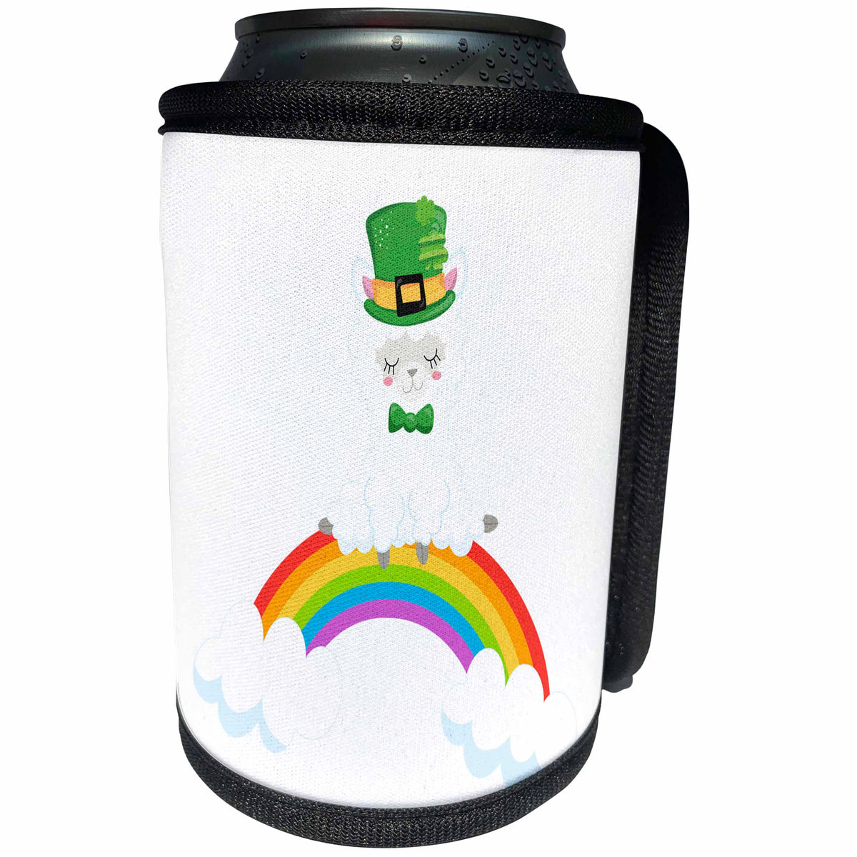 3dRose Cute Fluffy White St Patricks Day Llama Sitting On A... - Can Cooler Bottle Wrap (cc-374573)