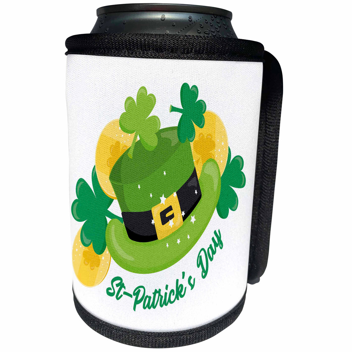 3dRose St Patricks Day Irish Top Hat and Four Leaf Clovers... - Can Cooler Bottle Wrap (cc-374590)