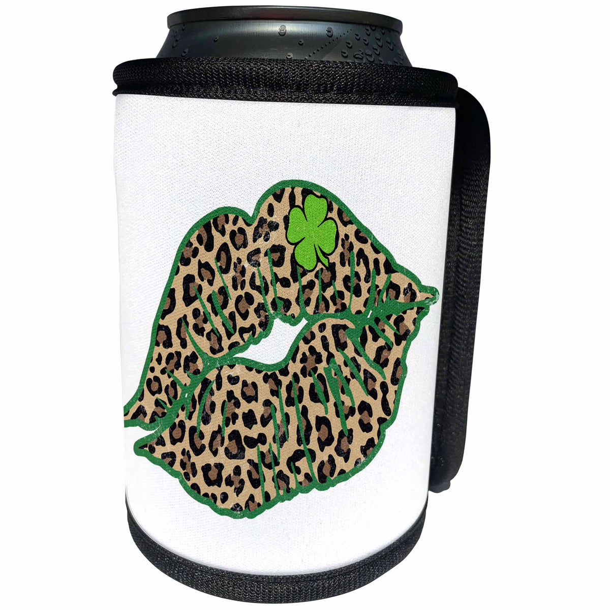 3dRose Glam St Patricks Day Leopard Patterned and Four Leaf... - Can Cooler Bottle Wrap (cc-374607)