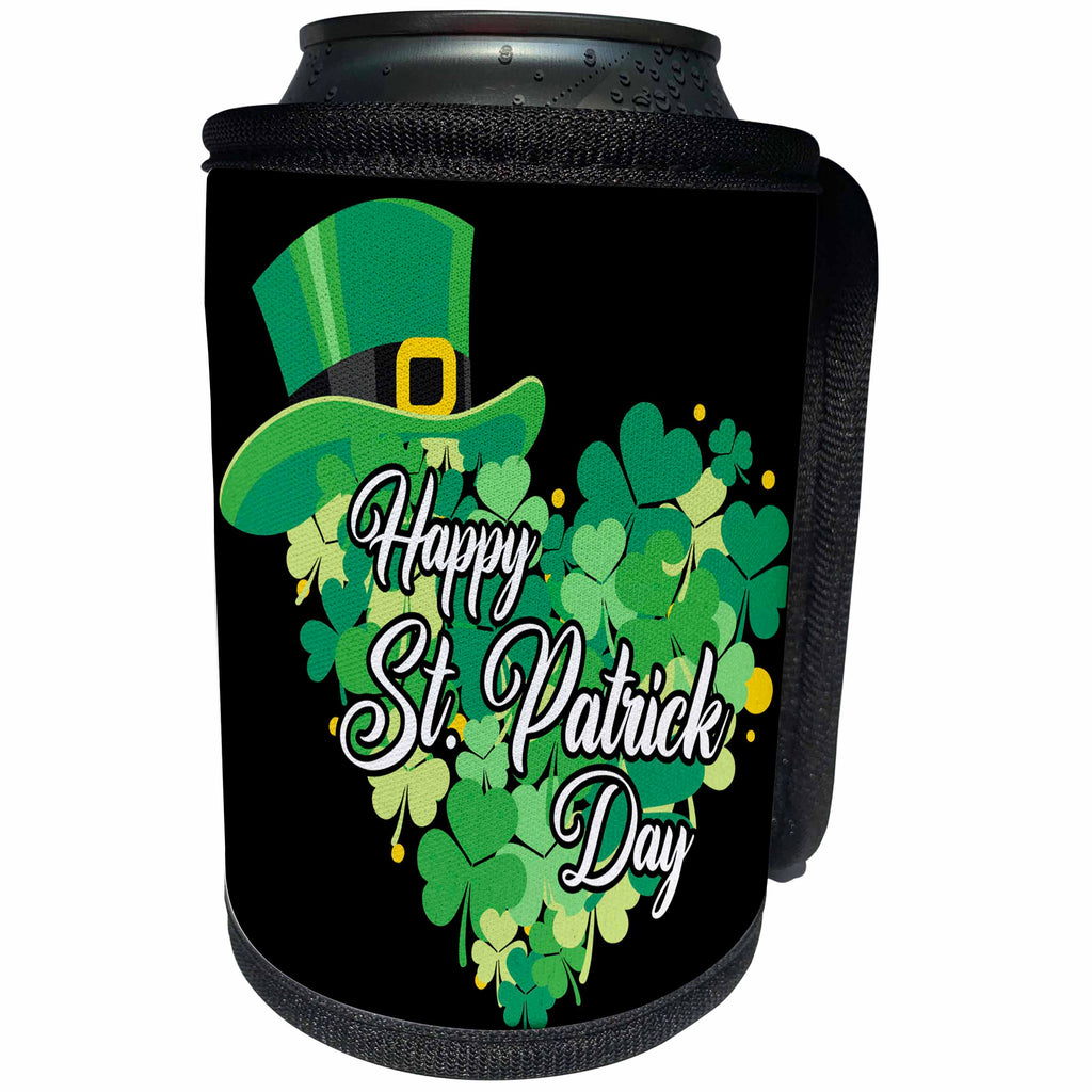 3dRose Happy St Patricks Day Four Leaf Clover Heart Irish Top. - Can Cooler Bottle Wrap (cc-374617)