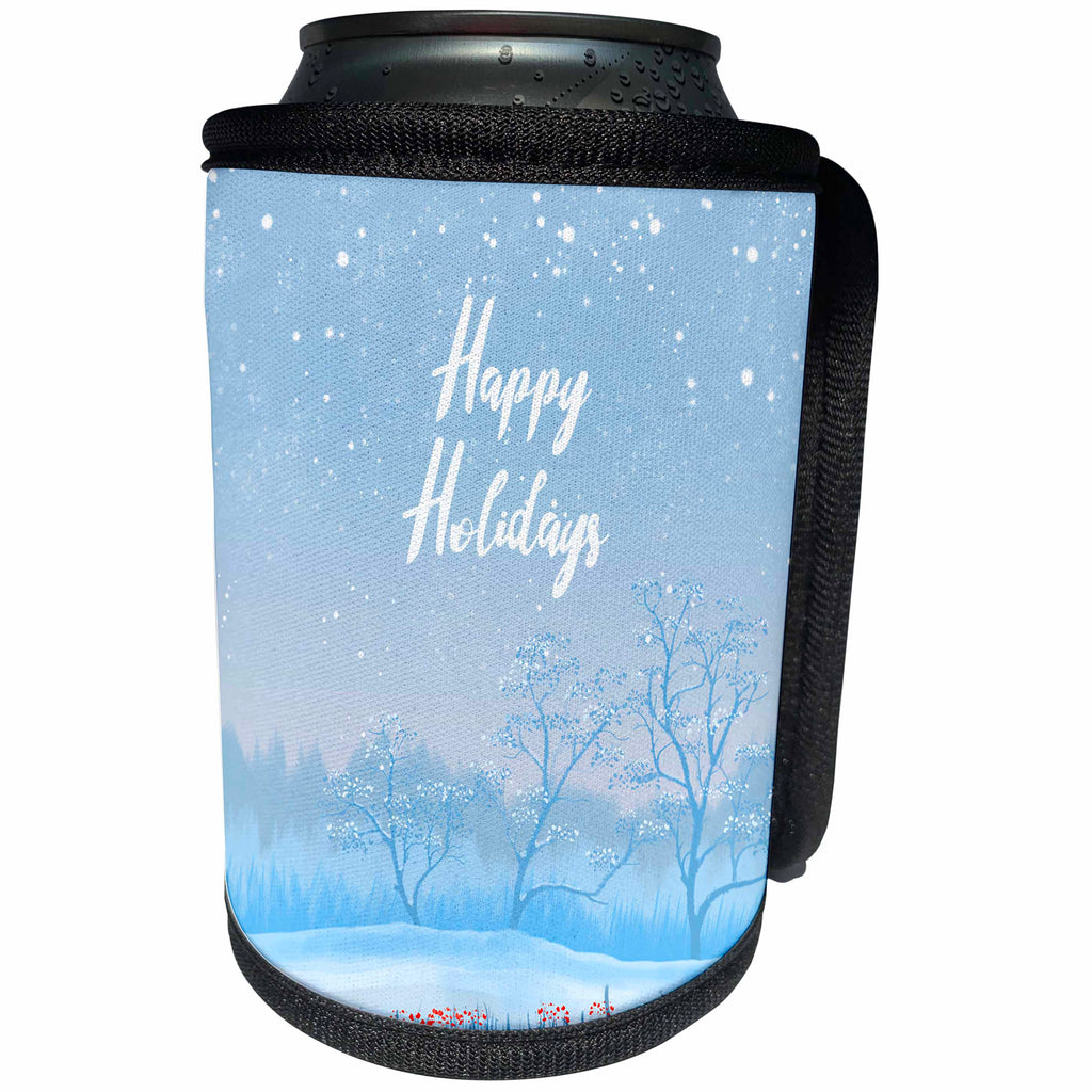 3dRose Happy holidays. Snowfall in the beautiful forest - Can Cooler Bottle Wrap (cc-374654)
