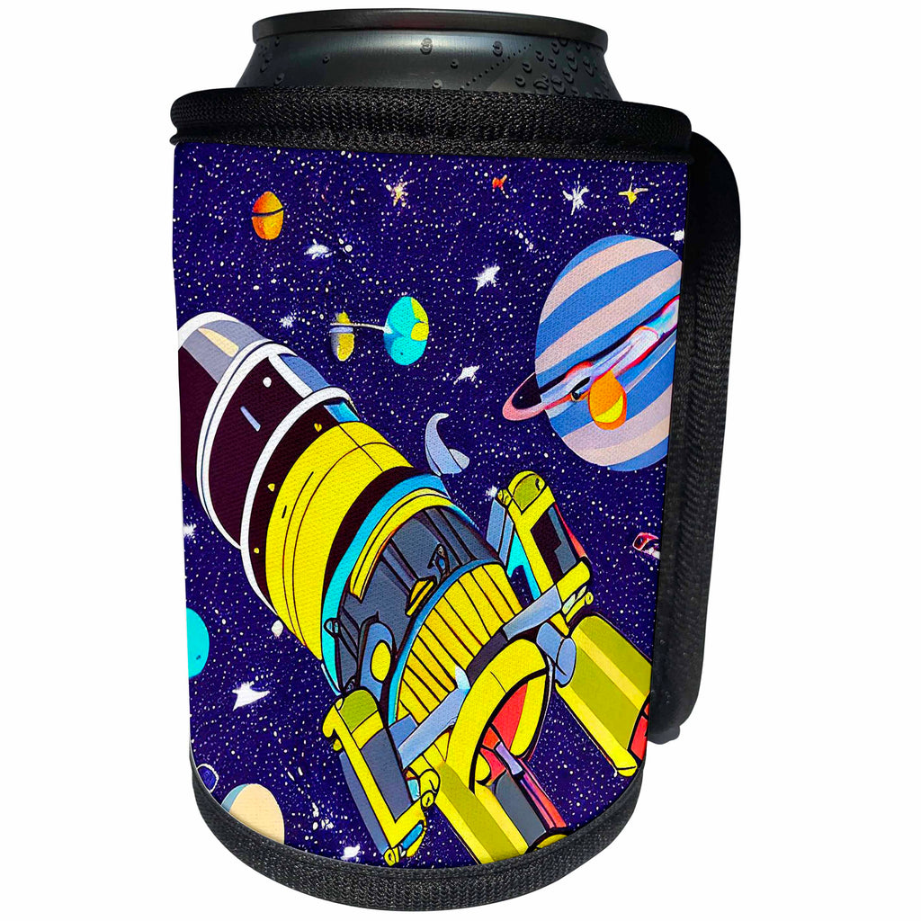 3dRose Decorative space exploration art. Spaceships, stars,... - Can Cooler Bottle Wrap (cc-374661)