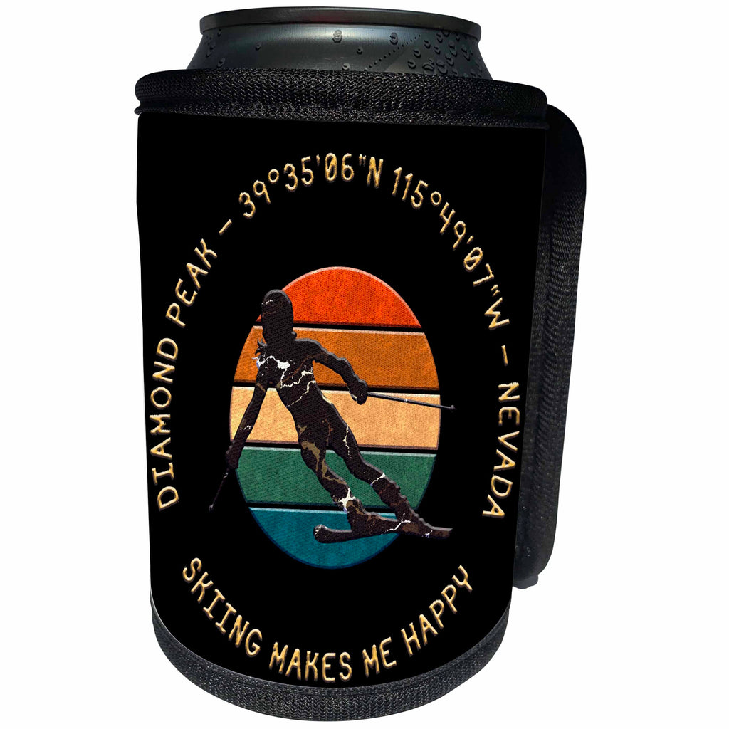 3dRose Diamond Peak, Nevada. Woman skier. Yellow, black - Can Cooler Bottle Wrap (cc-374890)