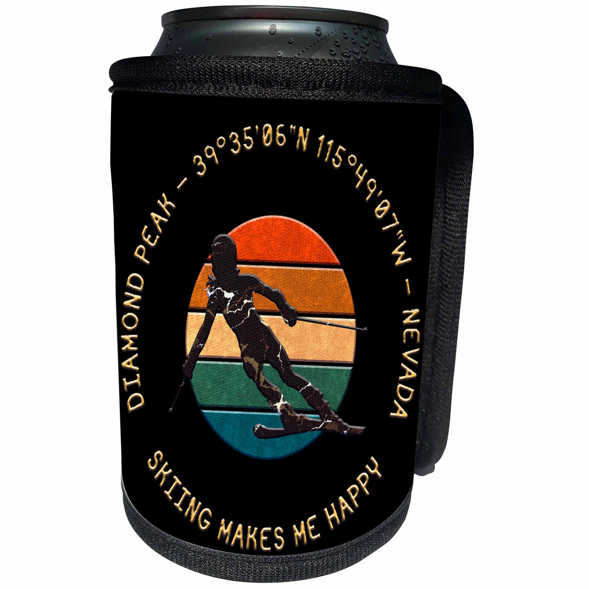 3dRose Diamond Peak, Nevada. Woman skier. Yellow, black - Can Cooler Bottle Wrap (cc-374890)
