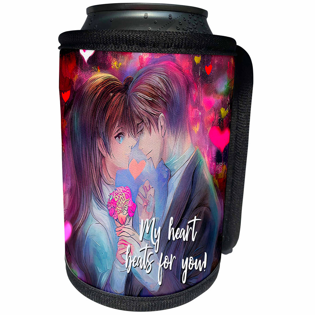 3dRose Valentines Day. My heart beats for you. Adorable... - Can Cooler Bottle Wrap (cc-374919)