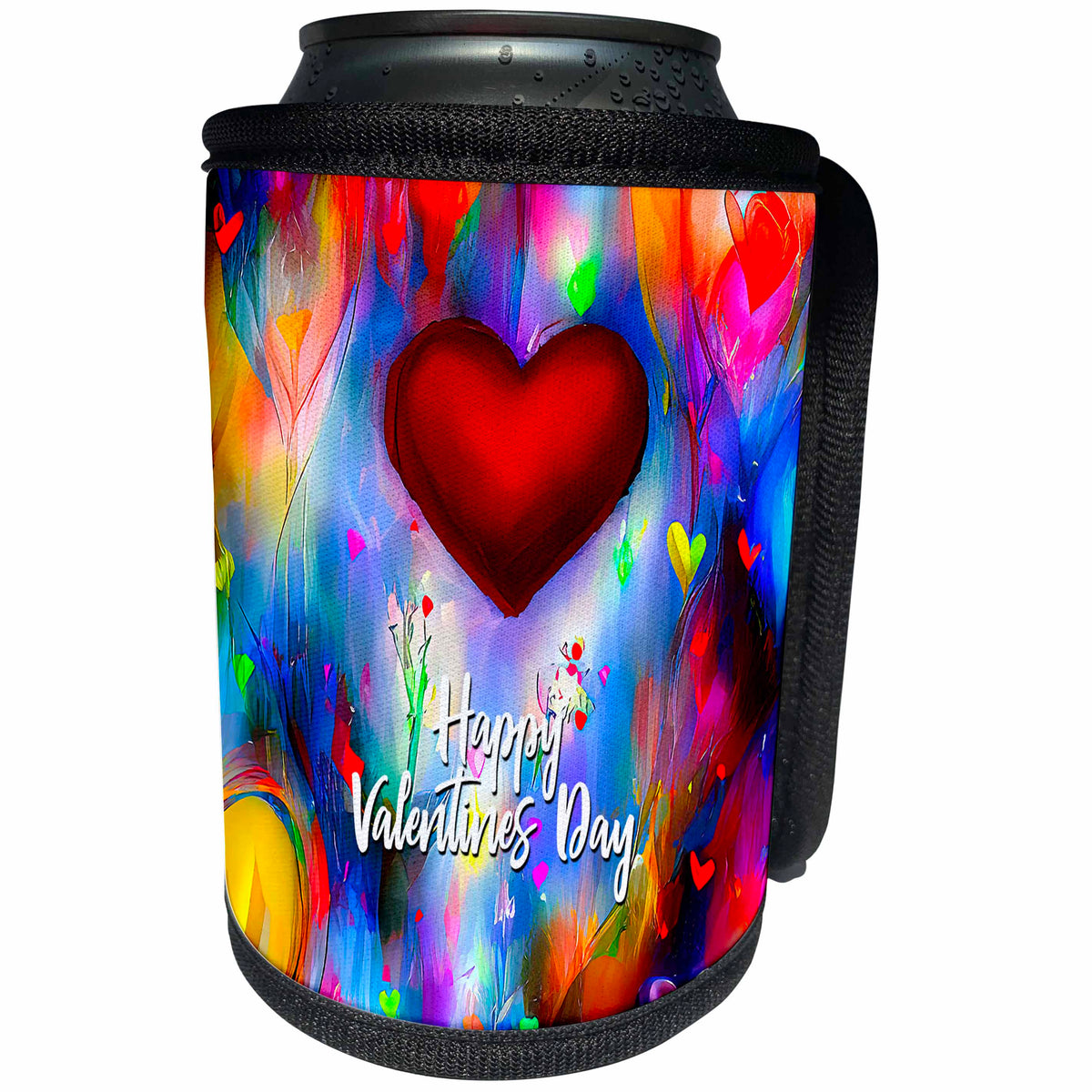 3dRose Valentines Day. Happy Valentines Day. Red heart - Can Cooler Bottle Wrap (cc-374926)
