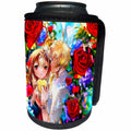3dRose Valentines Day. Happy young couple, hears, rose flowers... - Can Cooler Bottle Wrap (cc-374938)