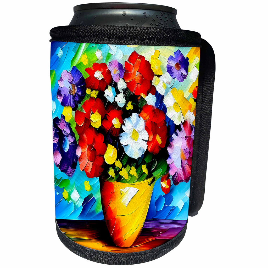 3dRose Colorful flowers in a ceramic bowl on the table - Can Cooler Bottle Wrap (cc-374945)