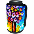 3dRose Charming flowers in a long orange vase. Blue and yellow... - Can Cooler Bottle Wrap (cc-374949)