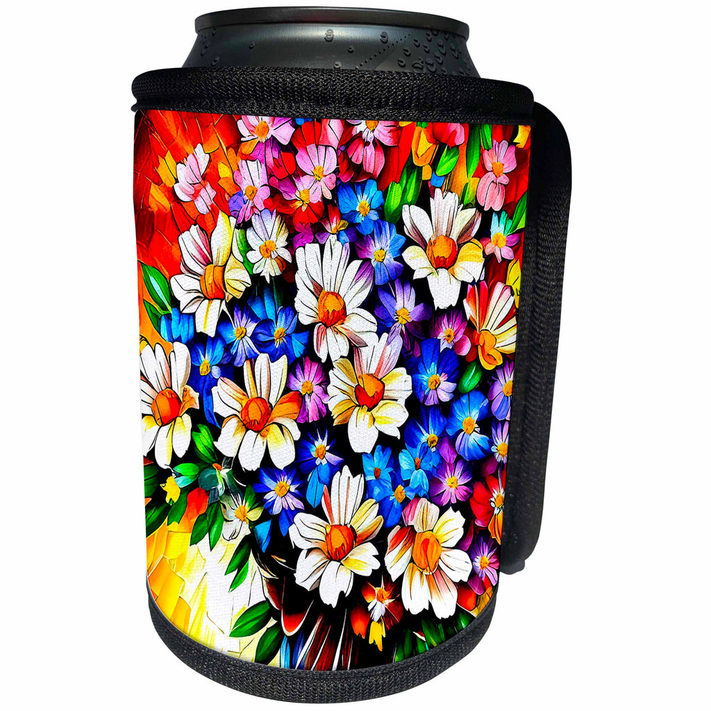 3dRose Fresh summer flowers in a vase, Orange background - Can Cooler Bottle Wrap (cc-374959)