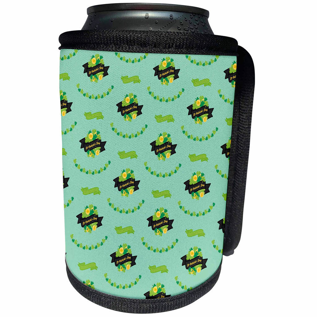 3dRose St Patricks Day Four Leaf Clovers Bouquets Pattern - Can Cooler Bottle Wrap (cc-375320)