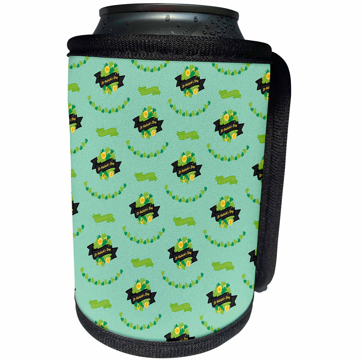 3dRose St Patricks Day Four Leaf Clovers Bouquets Pattern - Can Cooler Bottle Wrap (cc-375320)