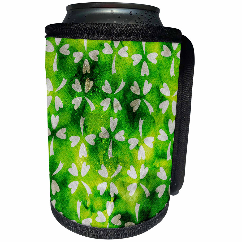 3dRose Grunge Green and Gray Clover Pattern - Can Cooler Bottle Wrap (cc-375343)