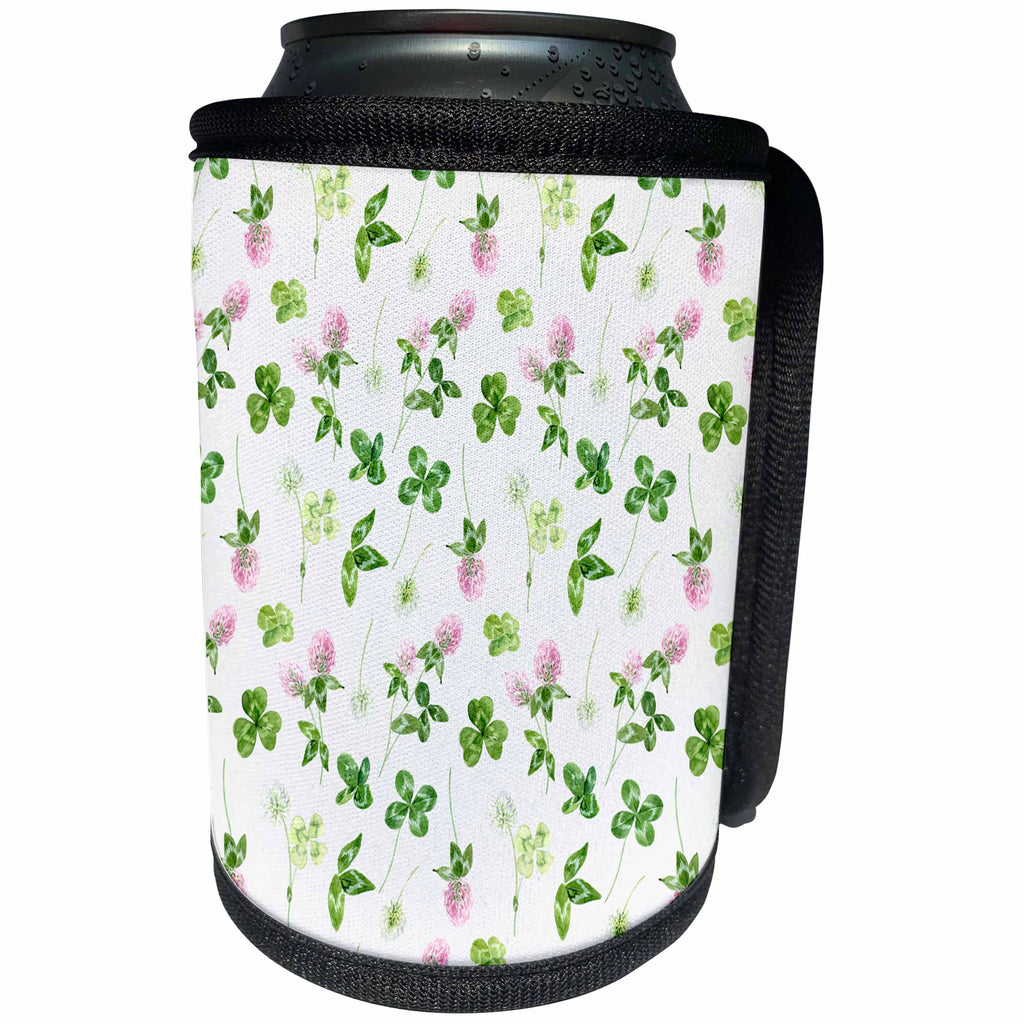 3dRose Pretty Irish Flowers and Four Leaf Clover Pattern - Can Cooler Bottle Wrap (cc-375378)