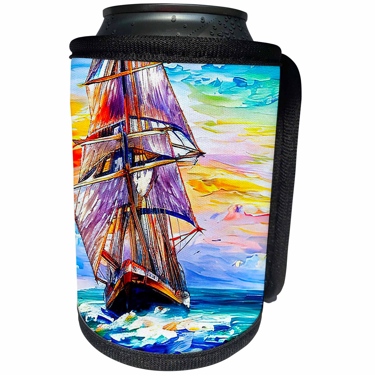 3dRose Tall ship digital art. Fresh wind, purple sails,... - Can Cooler Bottle Wrap (cc-375661)