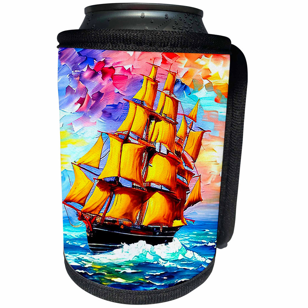 3dRose Tall ship digital art. Fantastic ship with yellow... - Can Cooler Bottle Wrap (cc-375685)