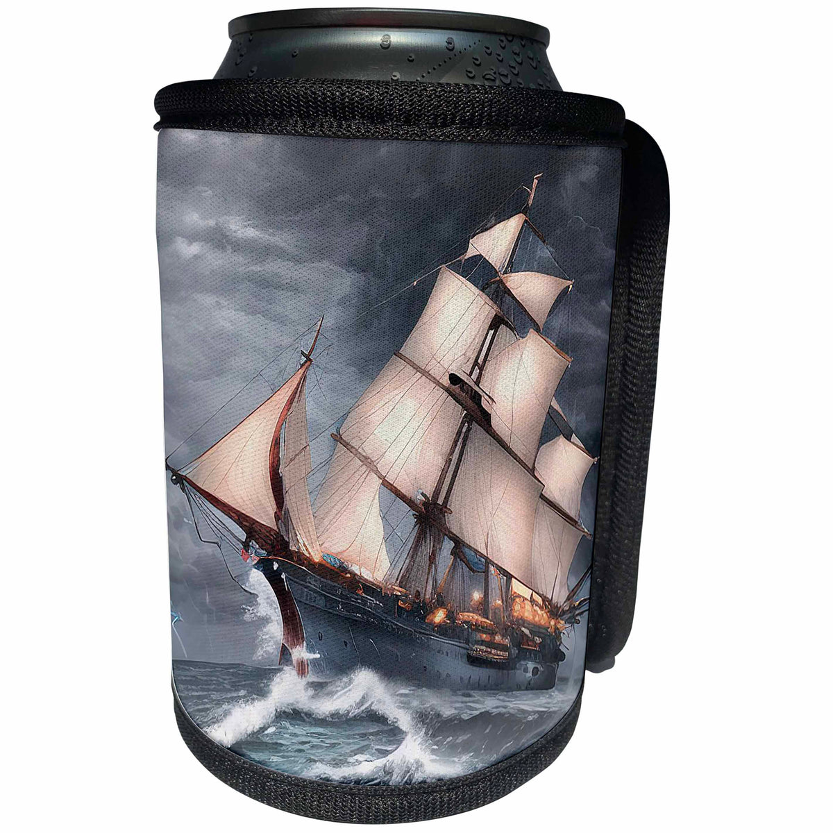 3dRose Tall ship digital art. Fantasy ship fights storm - Can Cooler Bottle Wrap (cc-375688)