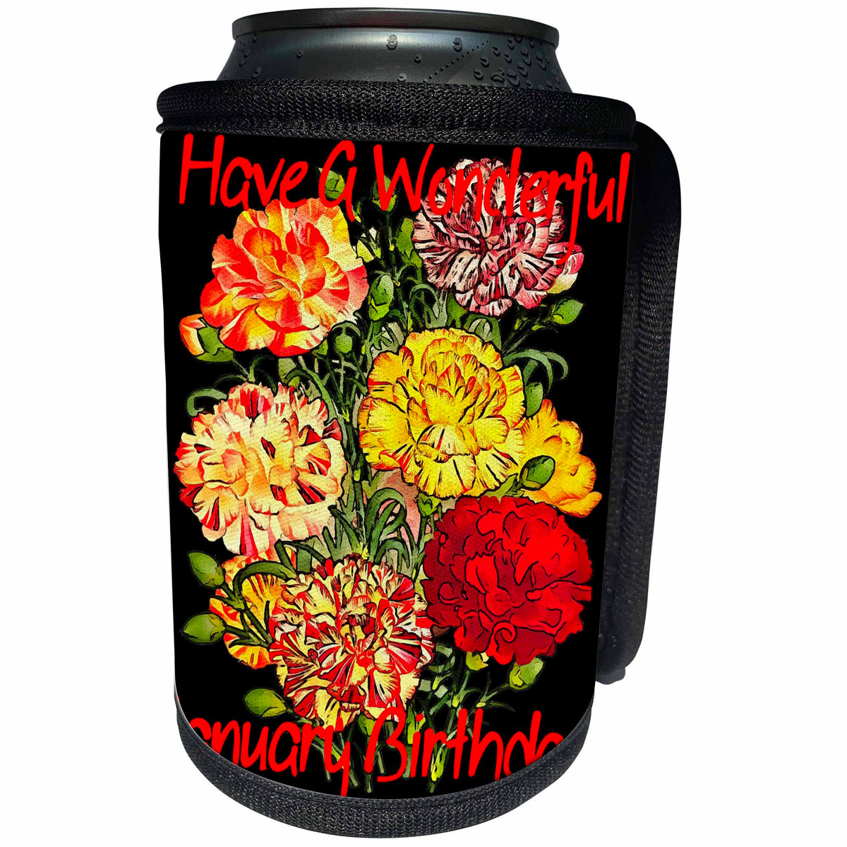 3dRose Have A Wonderful January Birthday Greeting On Black - Can Cooler Bottle Wrap (cc-375743)