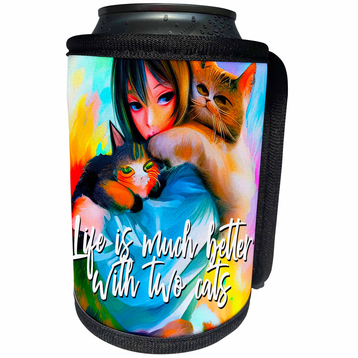 3dRose Beautiful woman with cats. Life is much better with two... - Can Cooler Bottle Wrap (cc-375988)