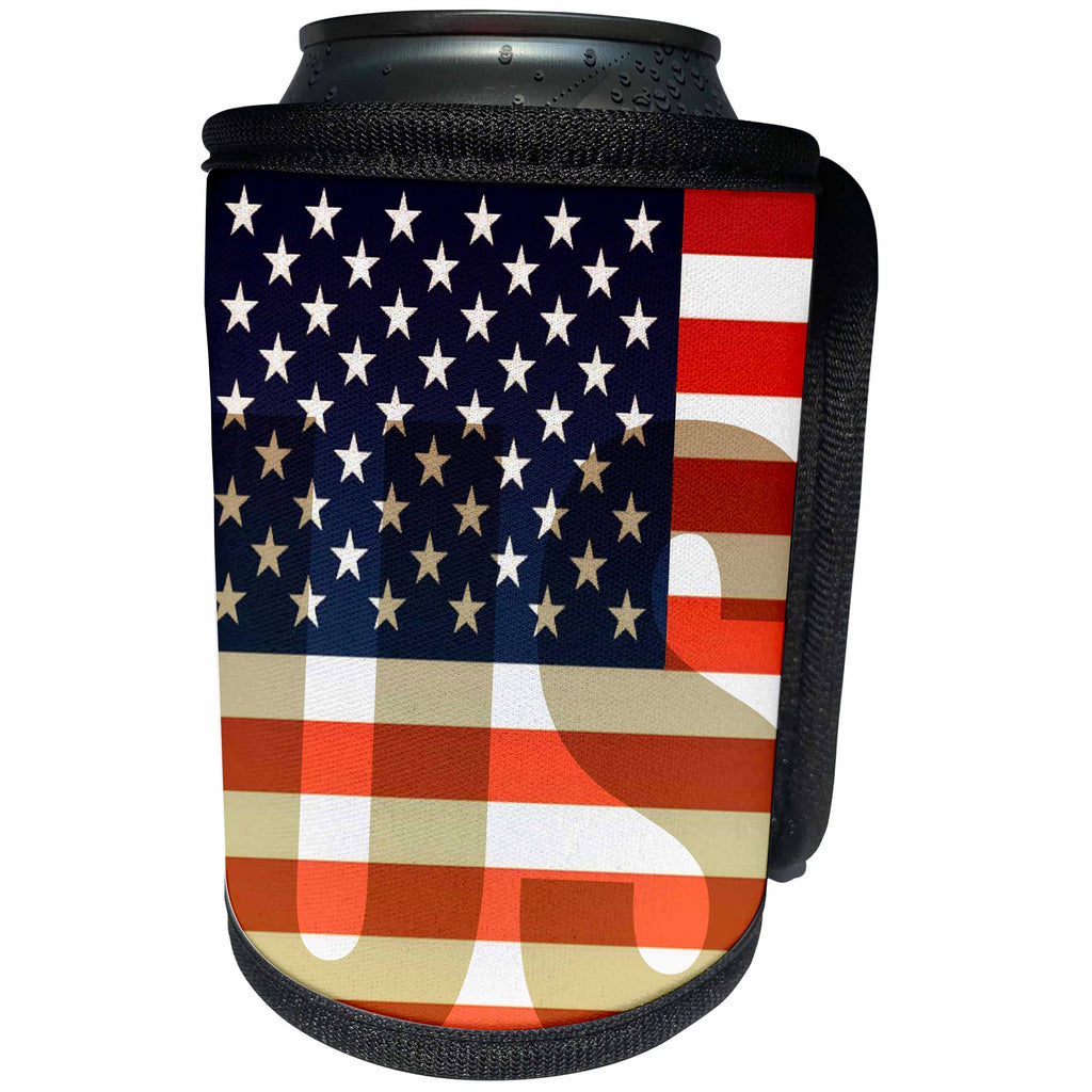 3dRose Kike Calvo Flags - Unites States American Flag with US watermark - Can Cooler Bottle Wrap (cc_37608)