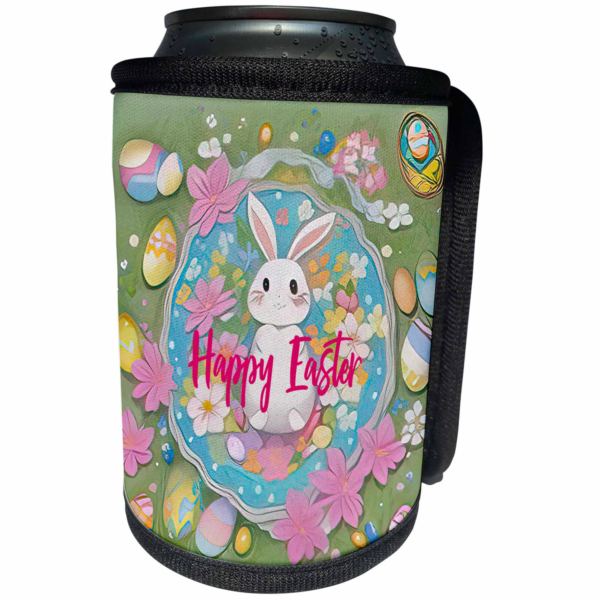 3dRose Happy Easter, anime style smiling bunny, painted eggs,... - Can Cooler Bottle Wrap (cc-376425)