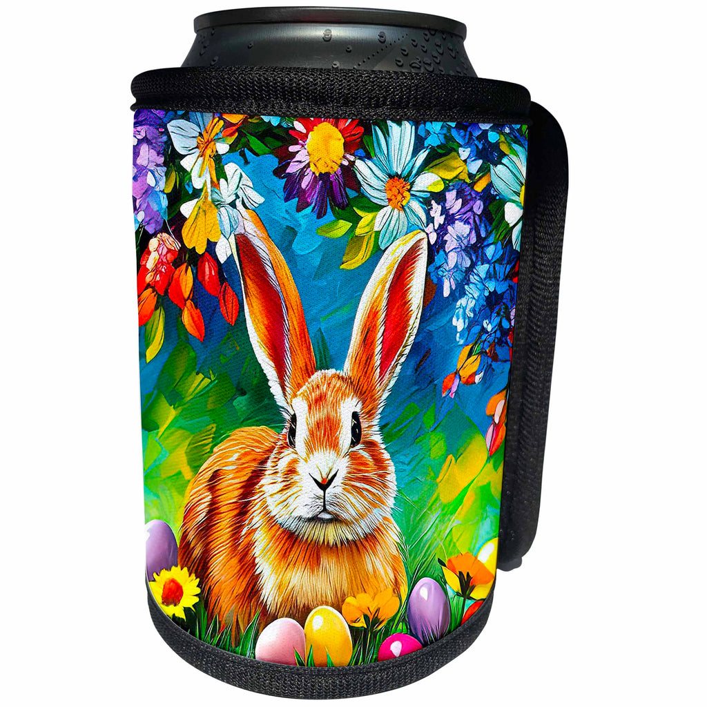 3dRose Impressive ginger Easter bunny, colorful eggs, flowers... - Can Cooler Bottle Wrap (cc-376455)