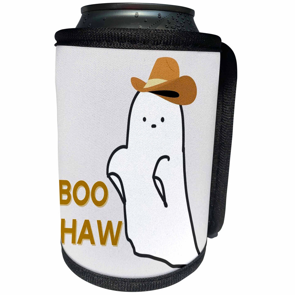 3dRose Cute Image of a Ghost with Text of Boo Haw - Can Cooler Bottle Wrap (cc-376473)