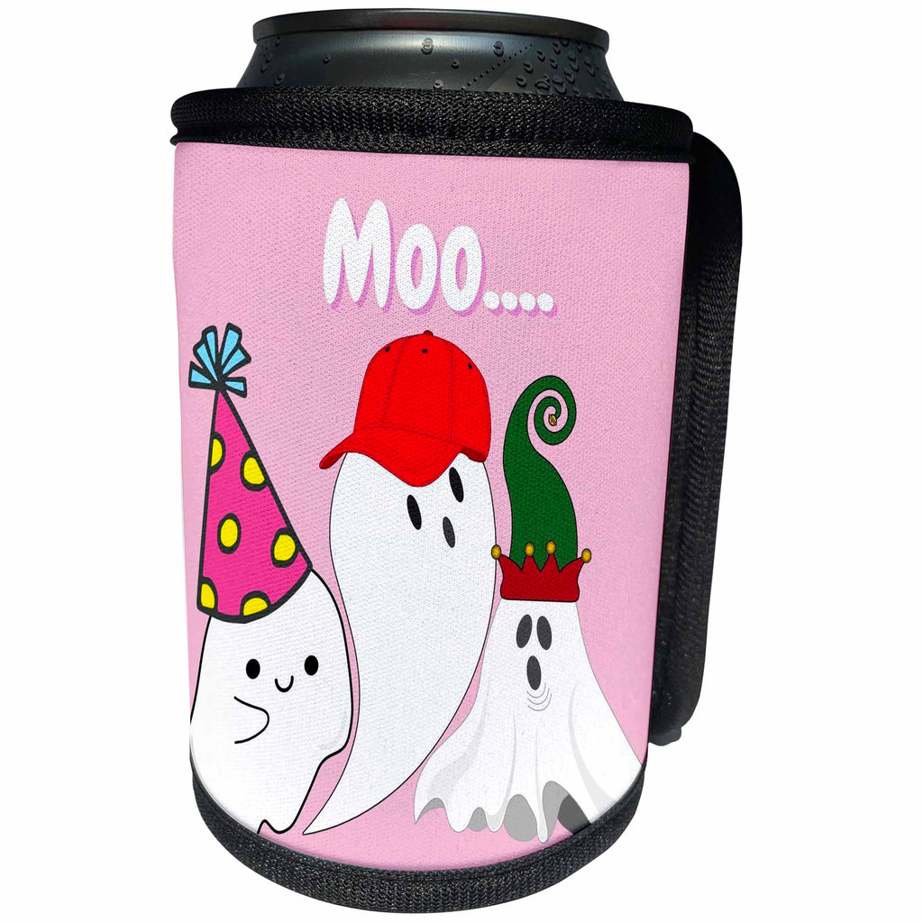 3dRose Cute Images of A Ghost with Text of Moo - Can Cooler Bottle Wrap (cc-376475)