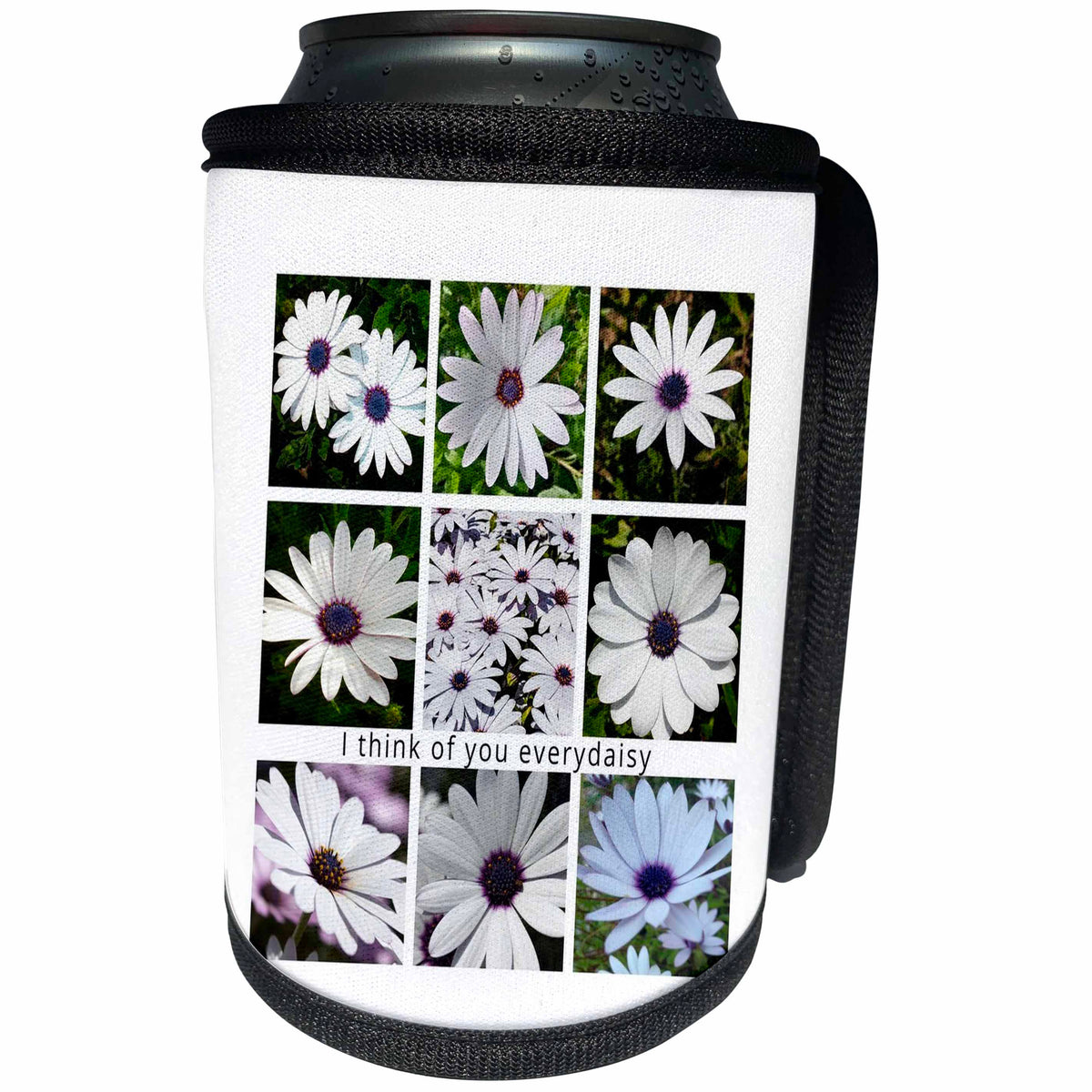 3dRose I Think Of You Every Daisy Pun White African Daisy... - Can Cooler Bottle Wrap (cc-376722)