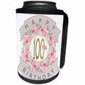 3dRose Pretty Pink Floral Wreath Happy 100th Birthday - Can Cooler Bottle Wrap (cc-376864)
