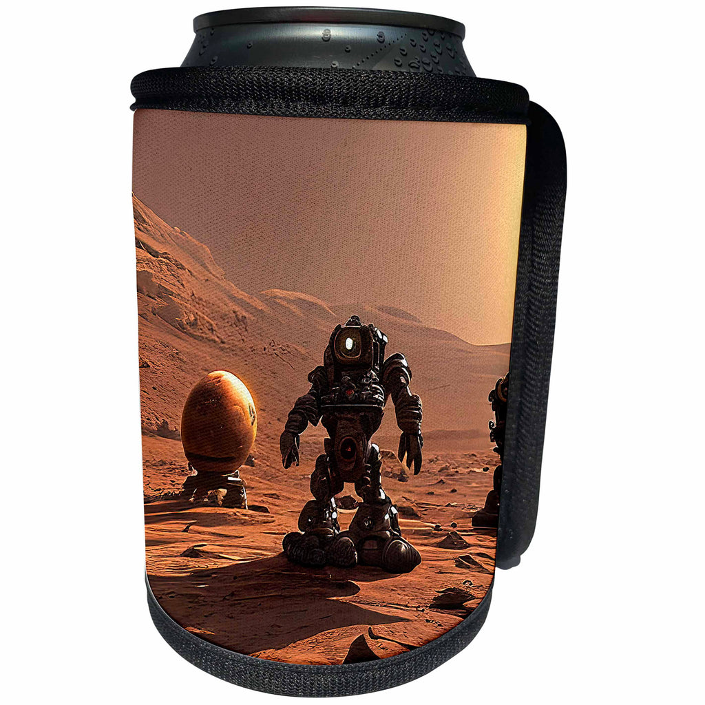 3dRose Industrial robots and androids on Mars. Funny digital... - Can Cooler Bottle Wrap (cc-377080)