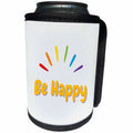 3dRose Rainbow inspired color with text of be happy - Can Cooler Bottle Wrap (cc-377146)