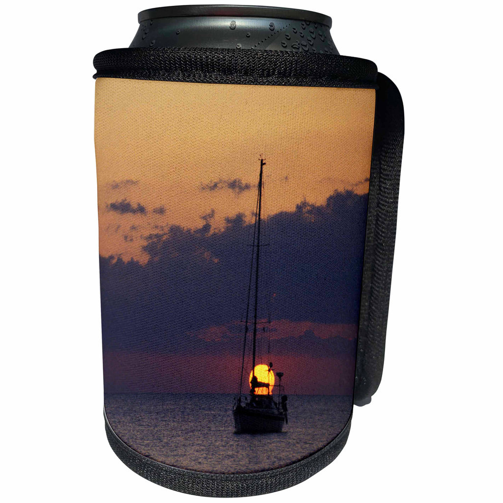 3dRose Kike Calvo Cuba - Sailing boat at sunset Cuba - Can Cooler Bottle Wrap (cc_37742)