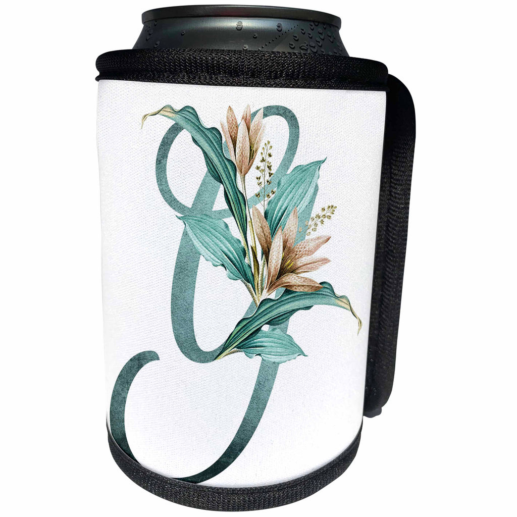 3dRose Green Boho Lily Monogram Initial G - Can Cooler Bottle Wrap (cc-377502)